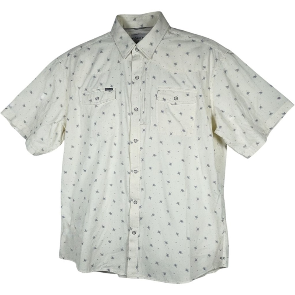 Poncho The Llano Western Pearl Snap Shirt Mens XXL Ivory Floral Fishing Tech
